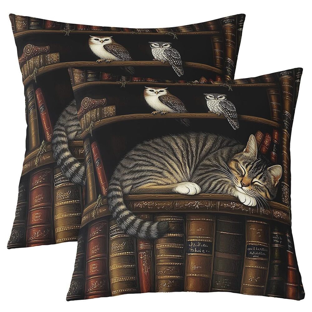 8672 Vintage Library Decorative Throw Pillowcases 18"x18" Set of 2 Soft